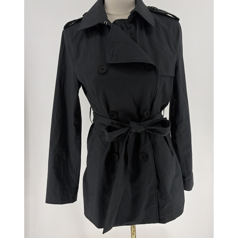 Quince Comfort Organic Cotton Stretch Short Trench Coat Black S $90